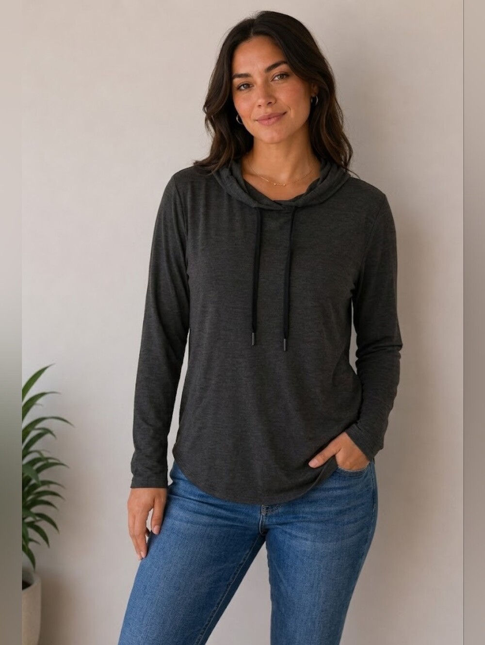 Old Navy Active Charcoal Black Hooded Long-Sleeve Pullover